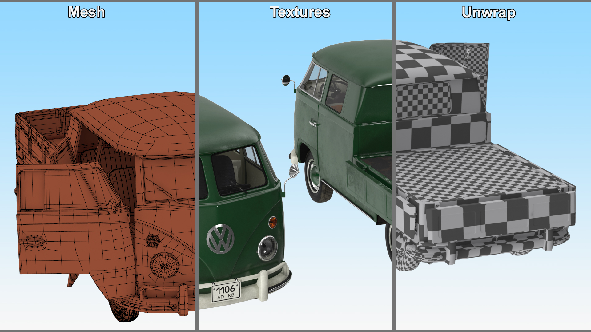 Vintage Volkswagen Type 2 Pickup 3D