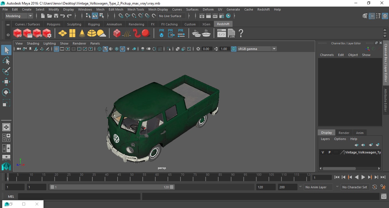 Vintage Volkswagen Type 2 Pickup 3D