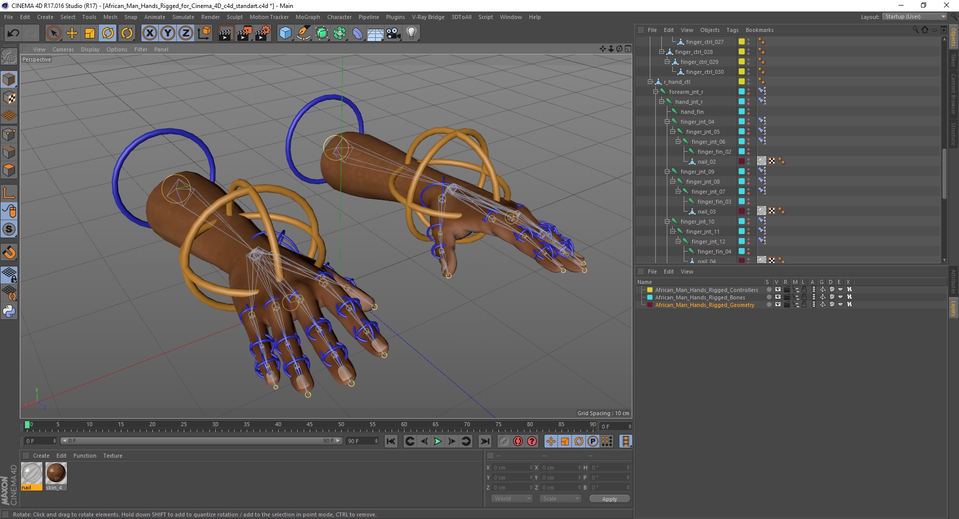 3D African Man Hands Rigged for Cinema 4D model