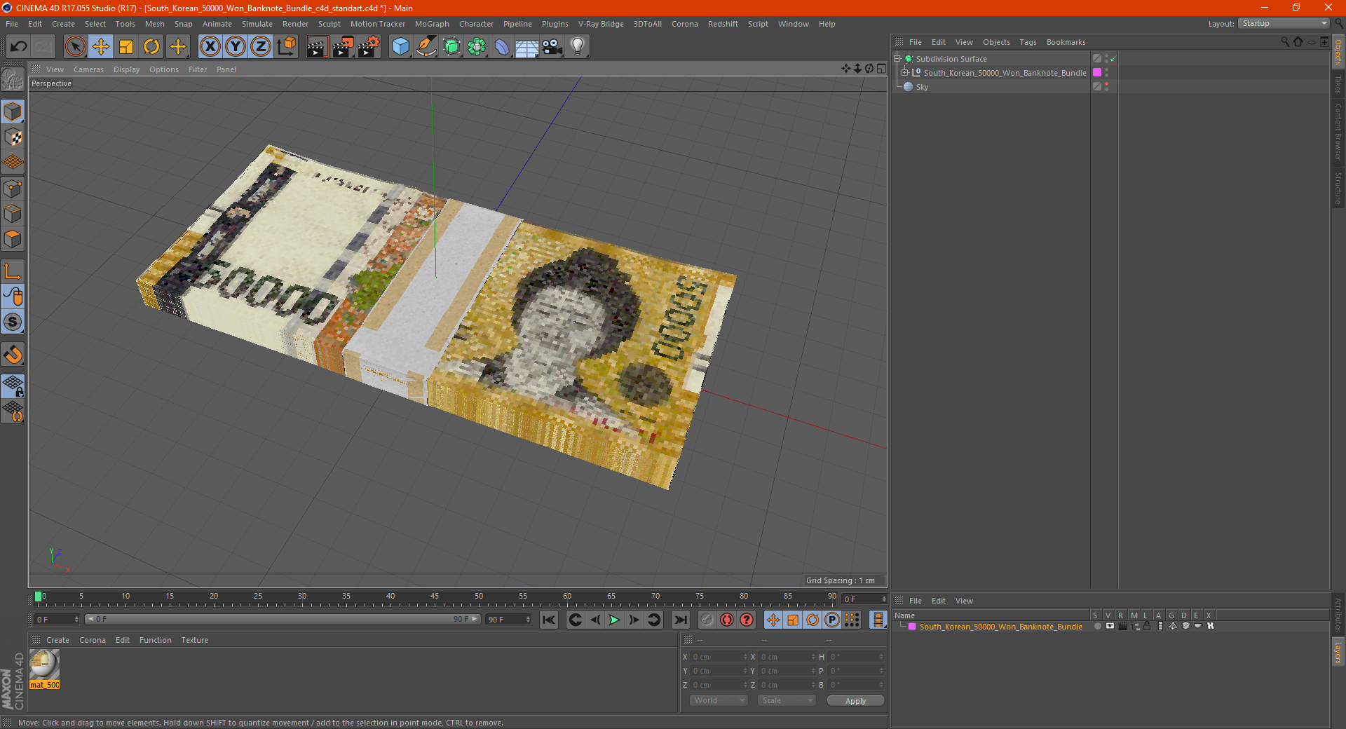 3D South Korean 50000 Won Banknote Bundle model
