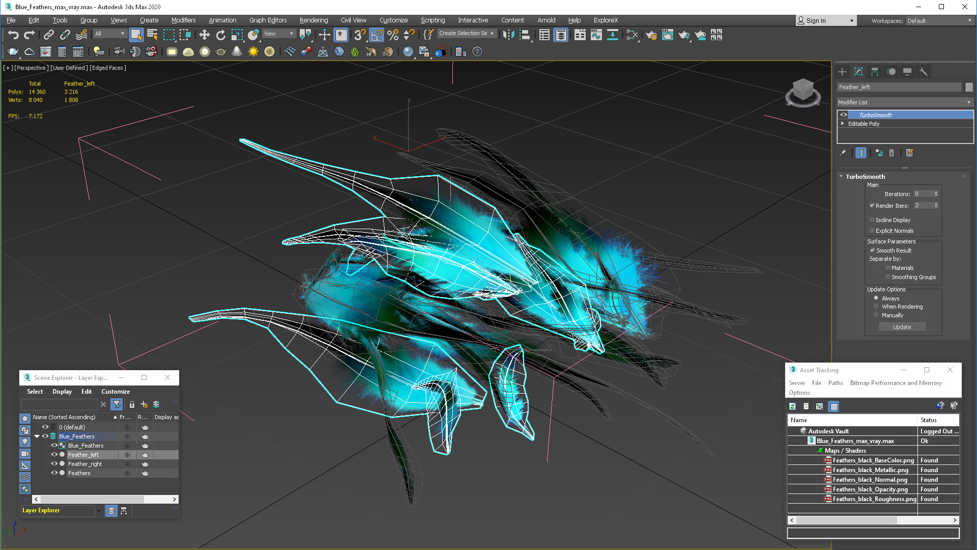 3D Blue Feathers model