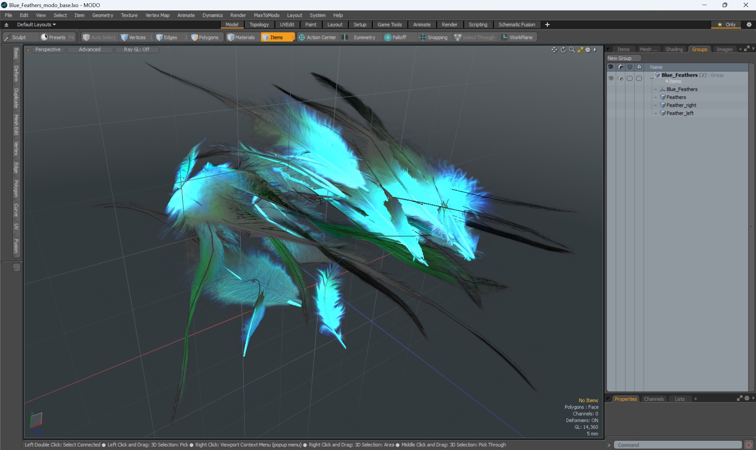 3D Blue Feathers model