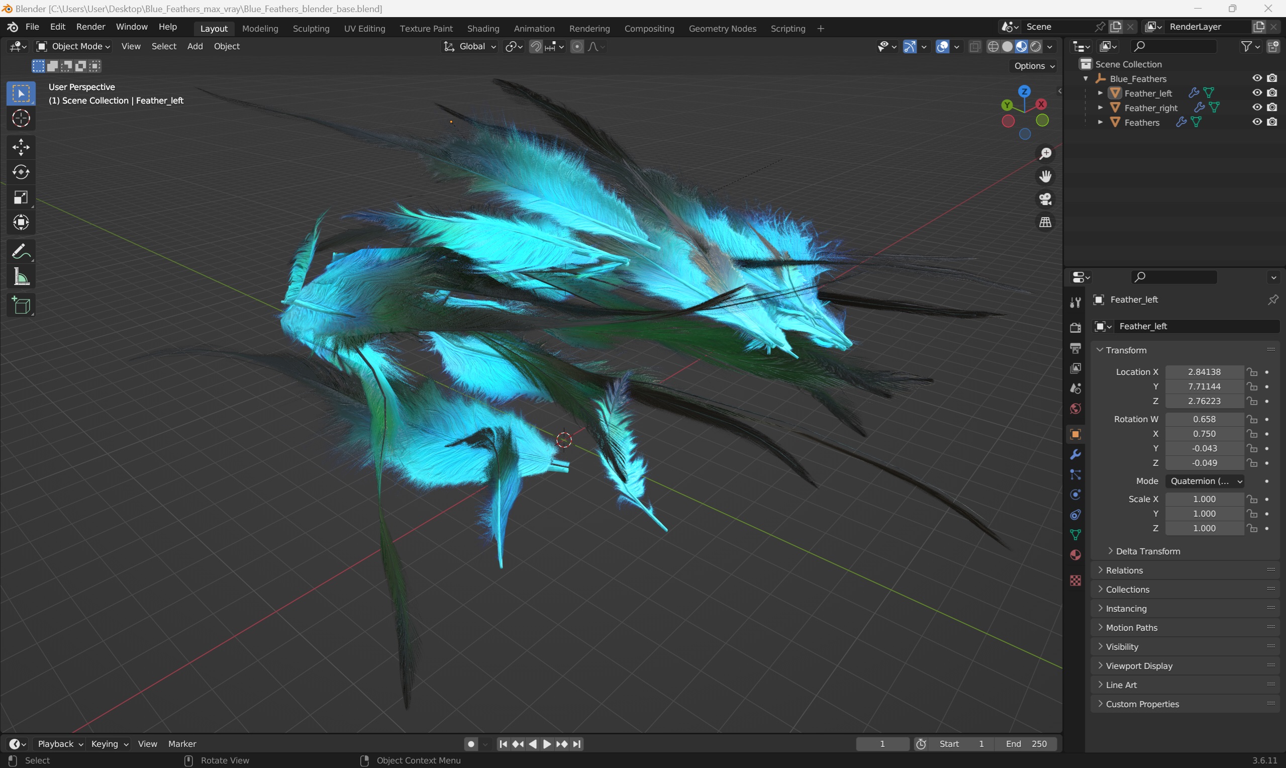 3D Blue Feathers model