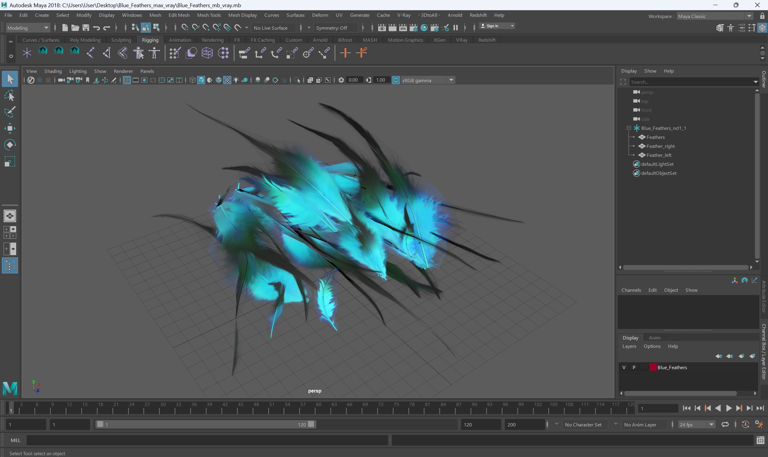 3D Blue Feathers model