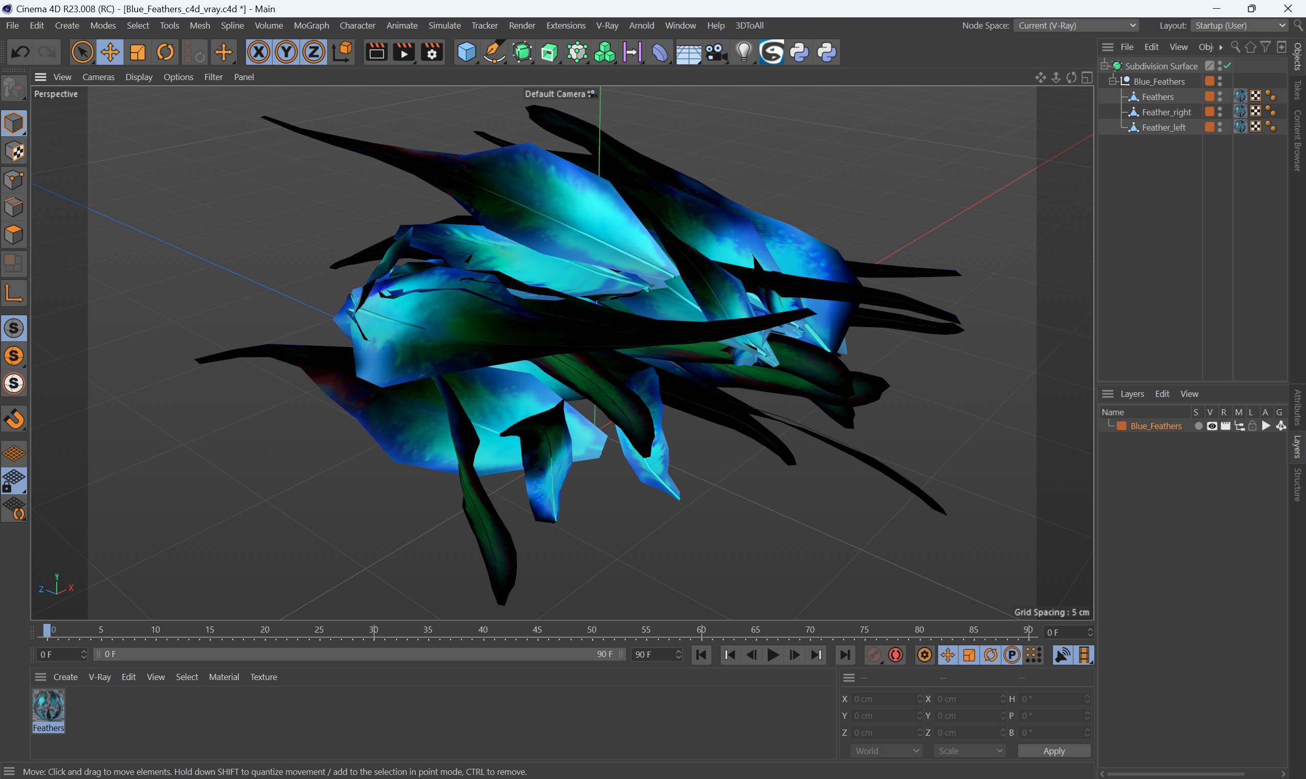 3D Blue Feathers model