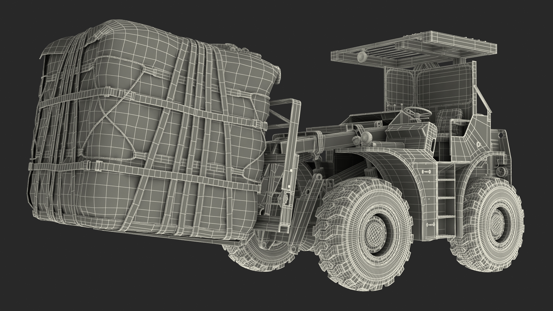 Forklift Loads Cargo to the Airbus Atlas Military Transport Green Rigged 3D