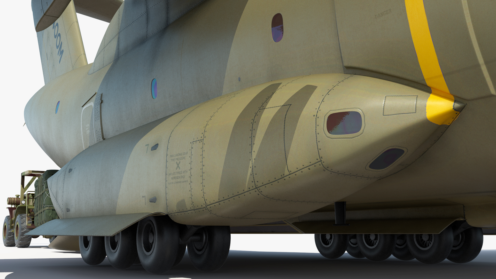 Forklift Loads Cargo to the Airbus Atlas Military Transport Green Rigged 3D