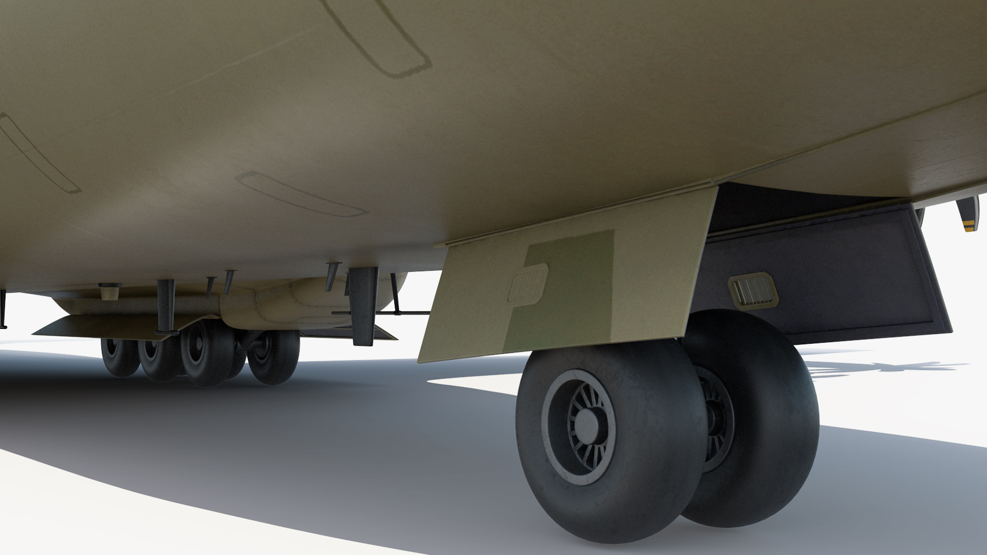 Forklift Loads Cargo to the Airbus Atlas Military Transport Green Rigged 3D