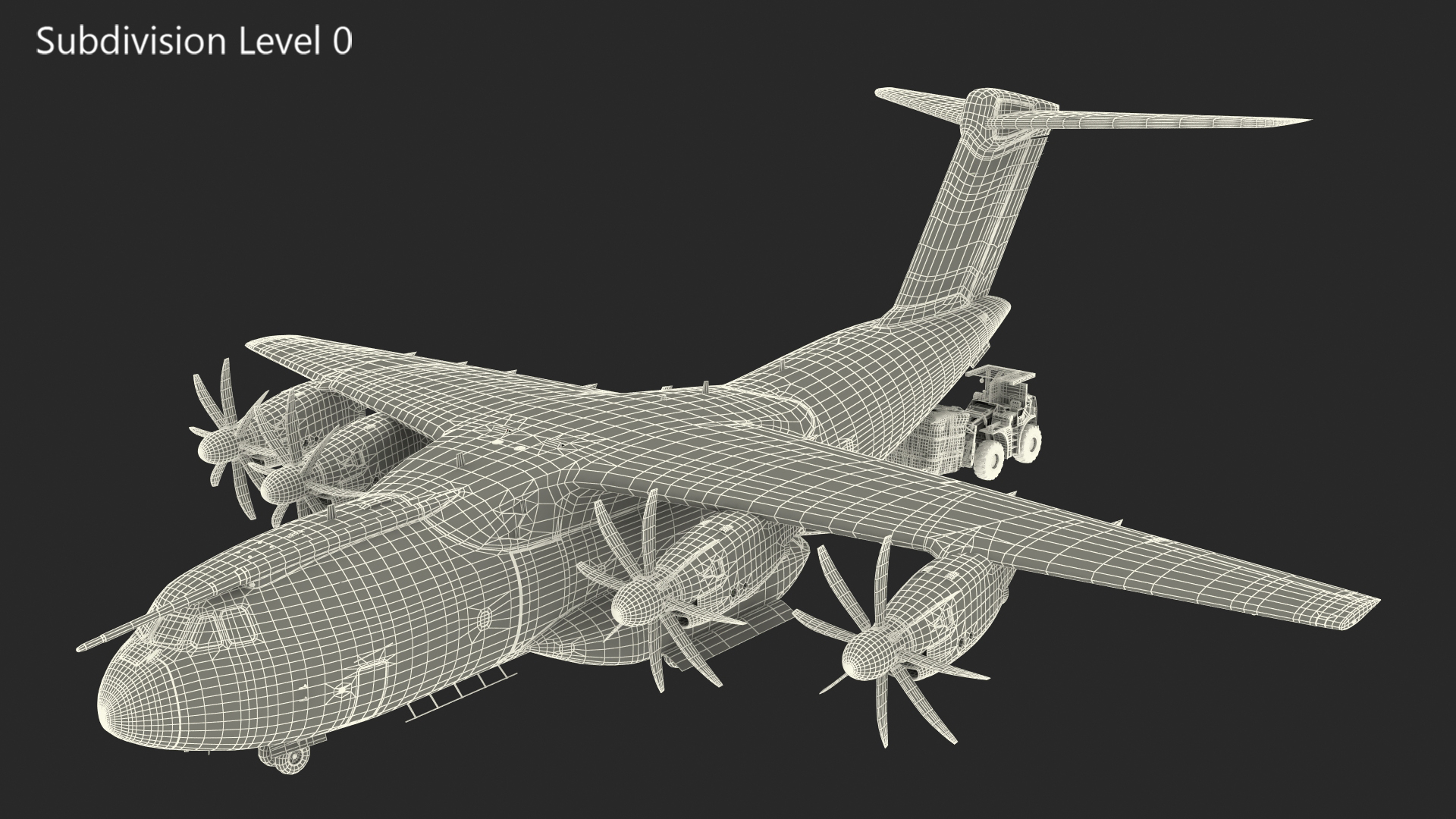 Forklift Loads Cargo to the Airbus Atlas Military Transport Green Rigged 3D
