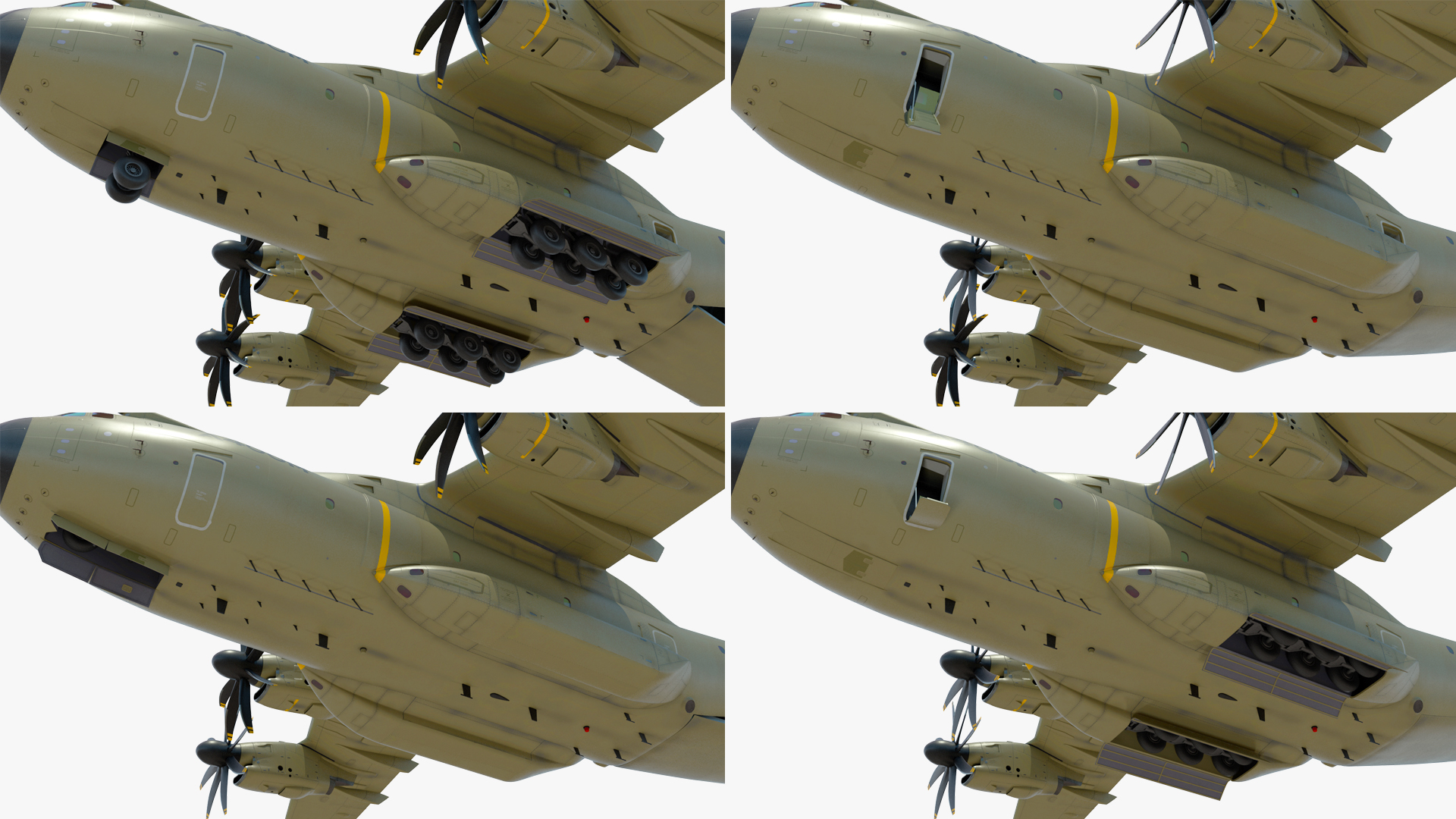 Forklift Loads Cargo to the Airbus Atlas Military Transport Green Rigged 3D