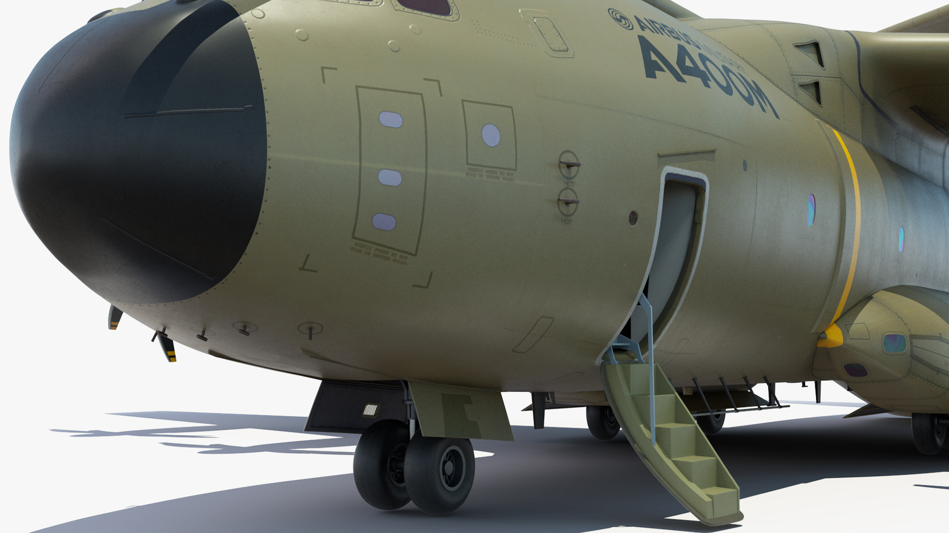 Forklift Loads Cargo to the Airbus Atlas Military Transport Green Rigged 3D