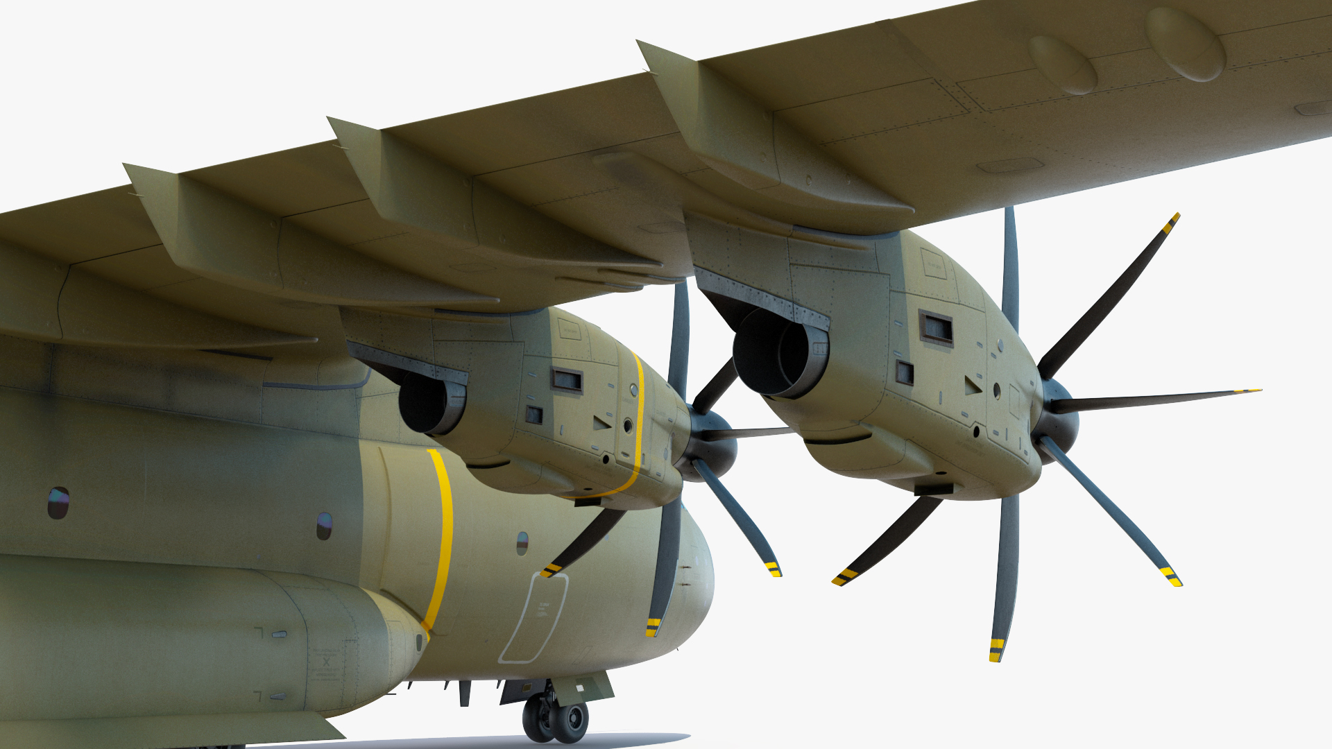Forklift Loads Cargo to the Airbus Atlas Military Transport Green Rigged 3D