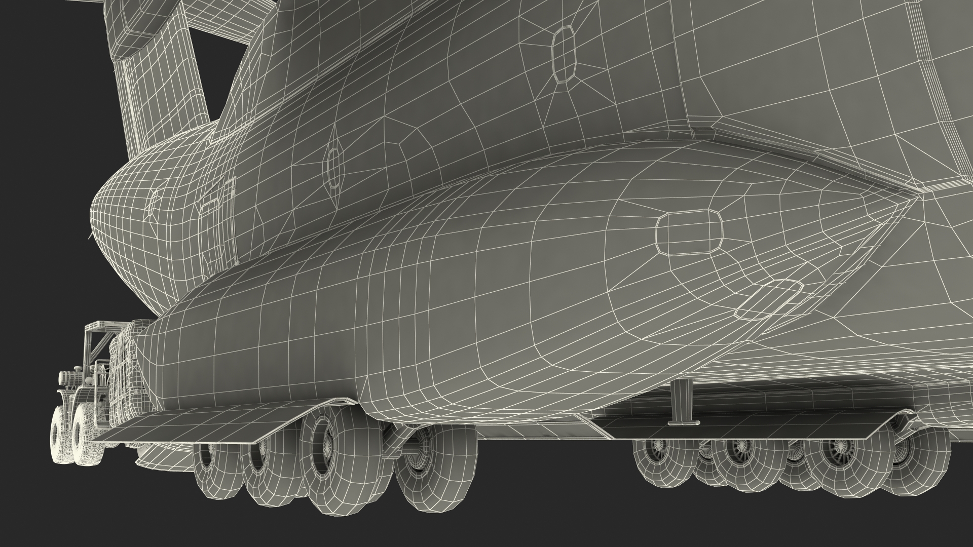 Forklift Loads Cargo to the Airbus Atlas Military Transport Green Rigged 3D