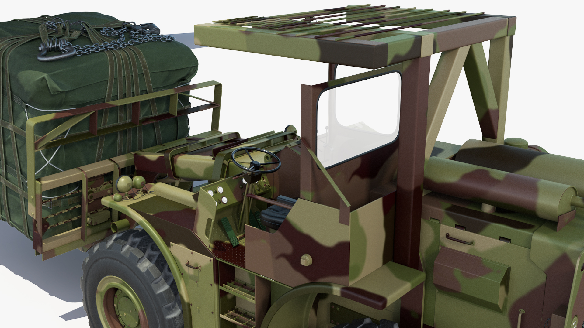 Forklift Loads Cargo to the Airbus Atlas Military Transport Green Rigged 3D