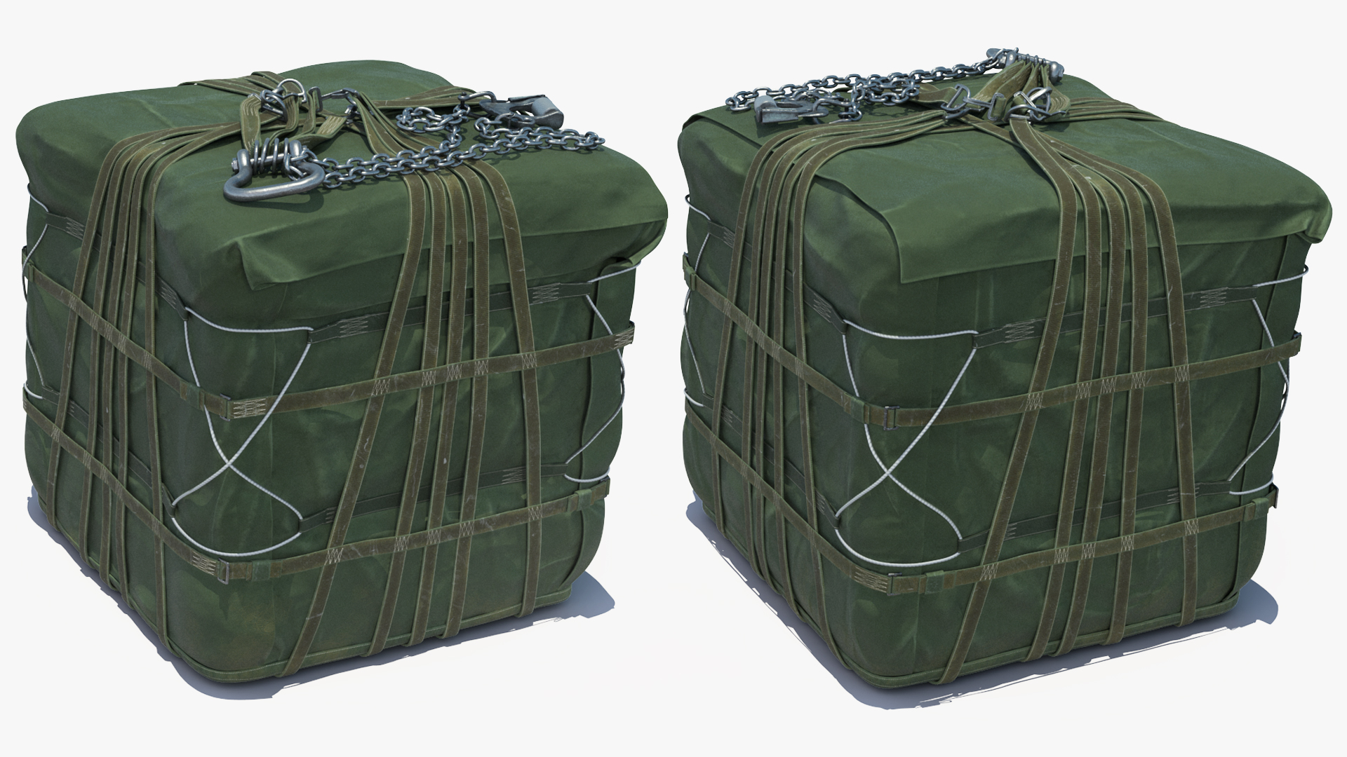 Forklift Loads Cargo to the Airbus Atlas Military Transport Green Rigged 3D