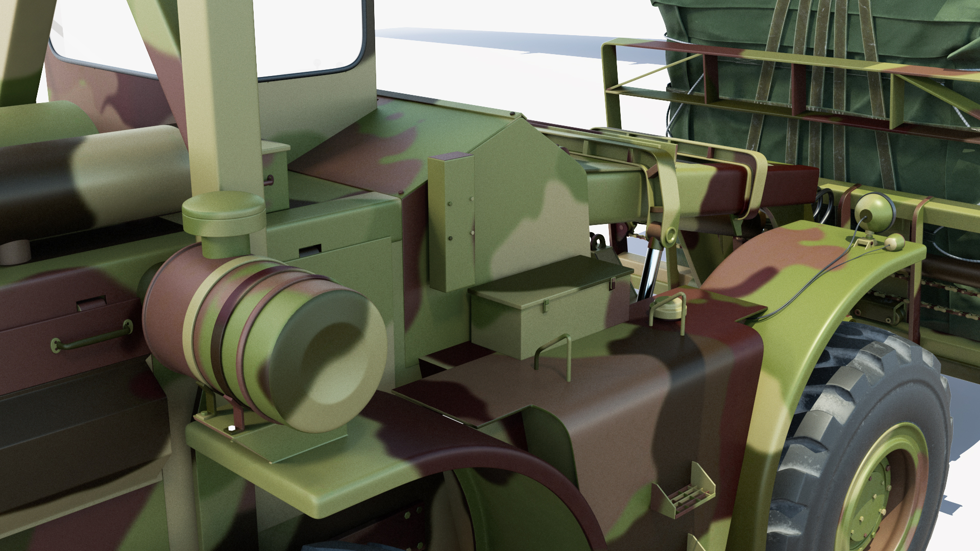Forklift Loads Cargo to the Airbus Atlas Military Transport Green Rigged 3D