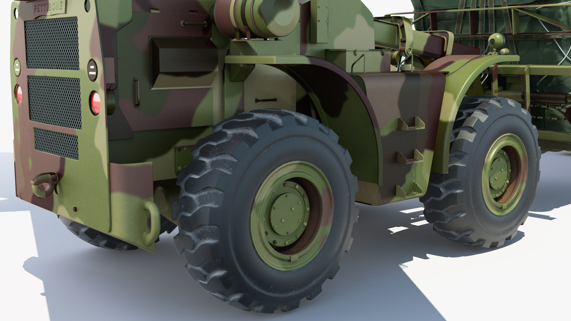 Forklift Loads Cargo to the Airbus Atlas Military Transport Green Rigged 3D