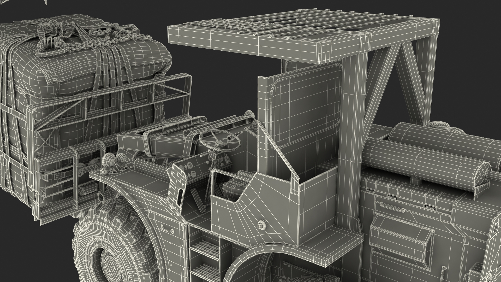 Forklift Loads Cargo to the Airbus Atlas Military Transport Green Rigged 3D