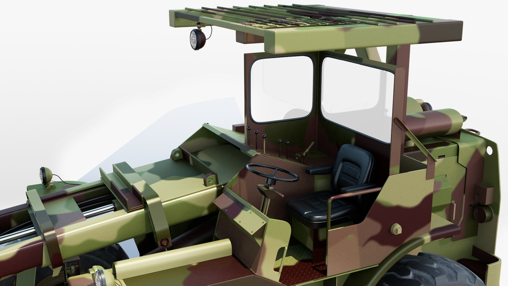 Forklift Loads Cargo to the Airbus Atlas Military Transport Green Rigged 3D