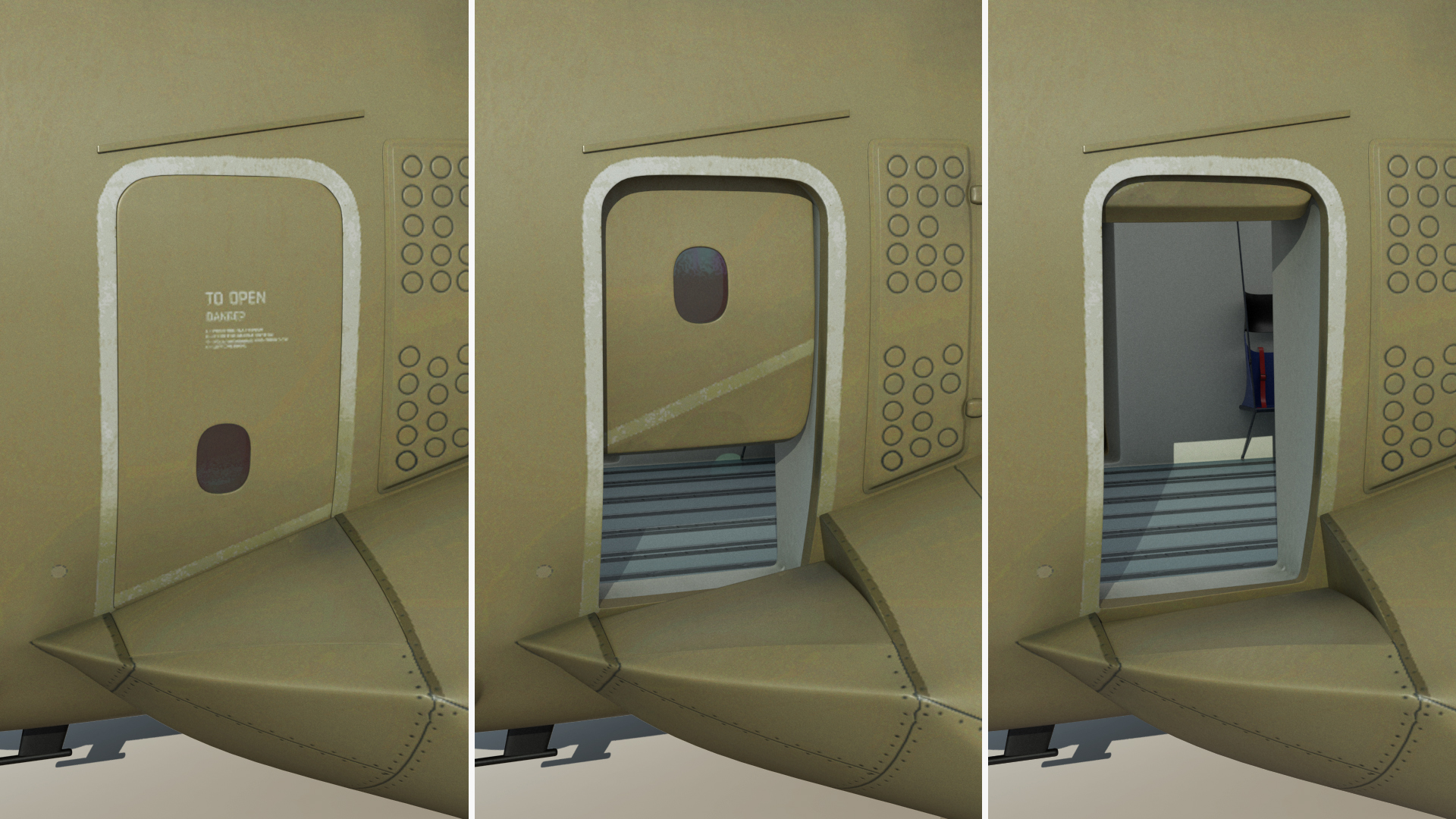 Forklift Loads Cargo to the Airbus Atlas Military Transport Green Rigged 3D