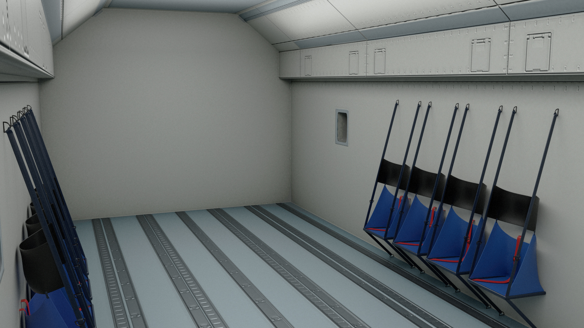 Forklift Loads Cargo to the Airbus Atlas Military Transport Green Rigged 3D