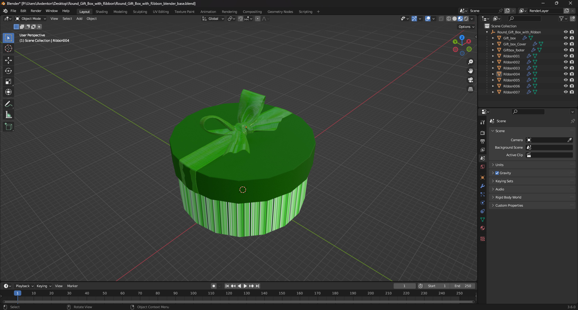 3D Round Gift Box with Ribbon