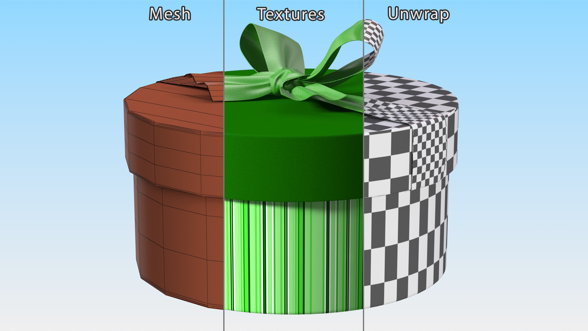 3D Round Gift Box with Ribbon