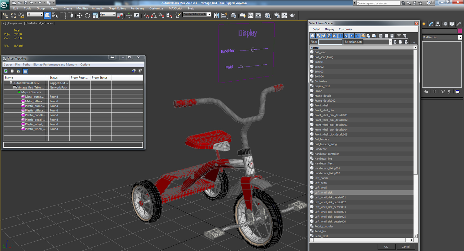 Vintage Red Trike Rigged 3D model