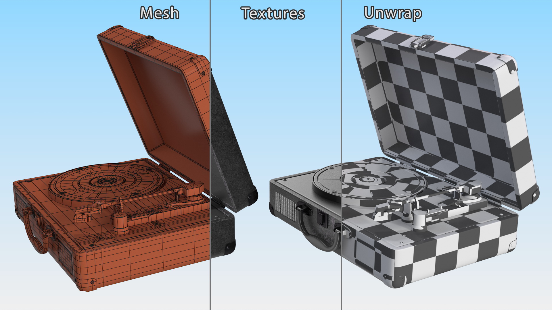 3D Vinyl Record Player Black Leather model
