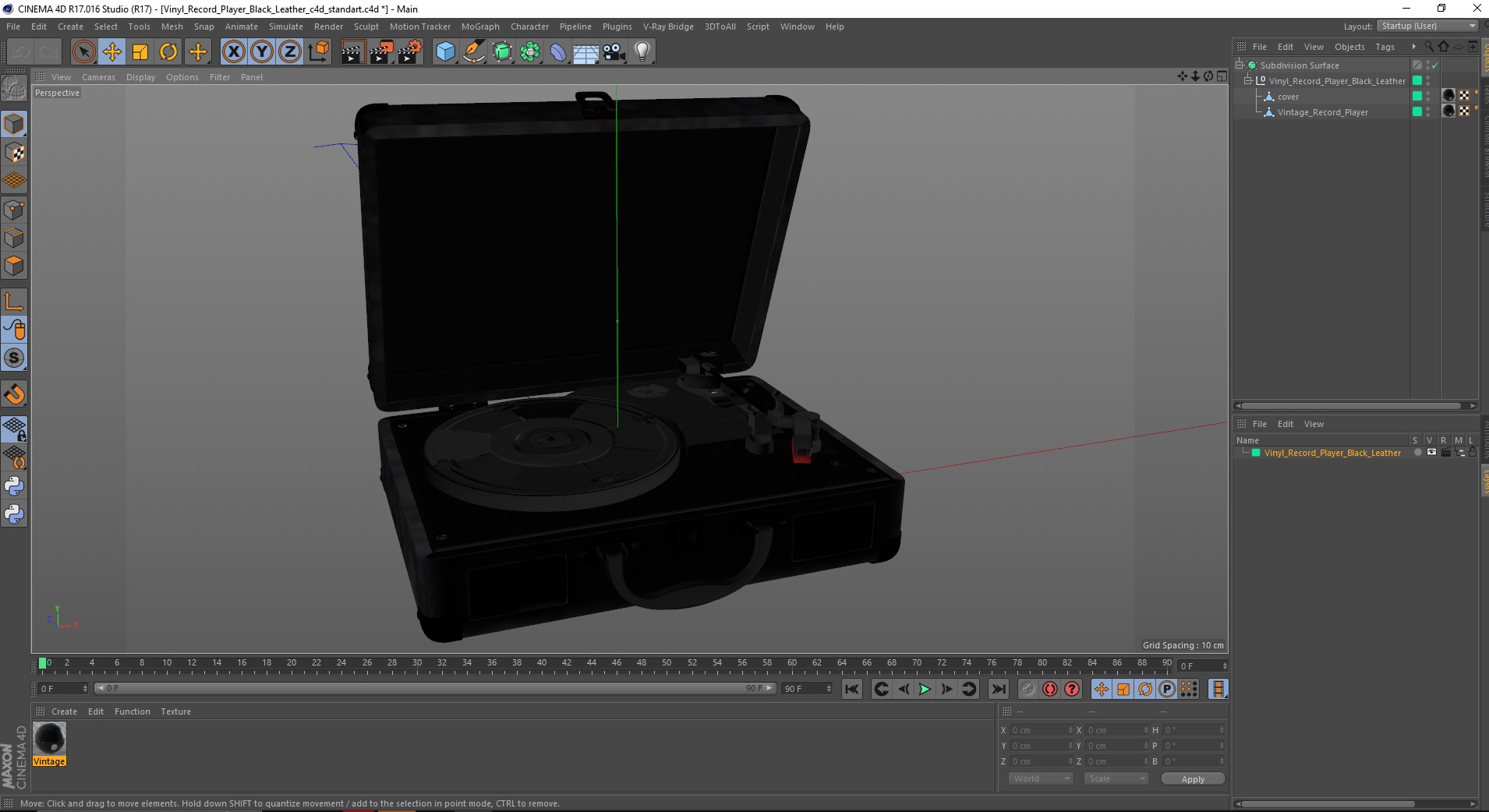 3D Vinyl Record Player Black Leather model