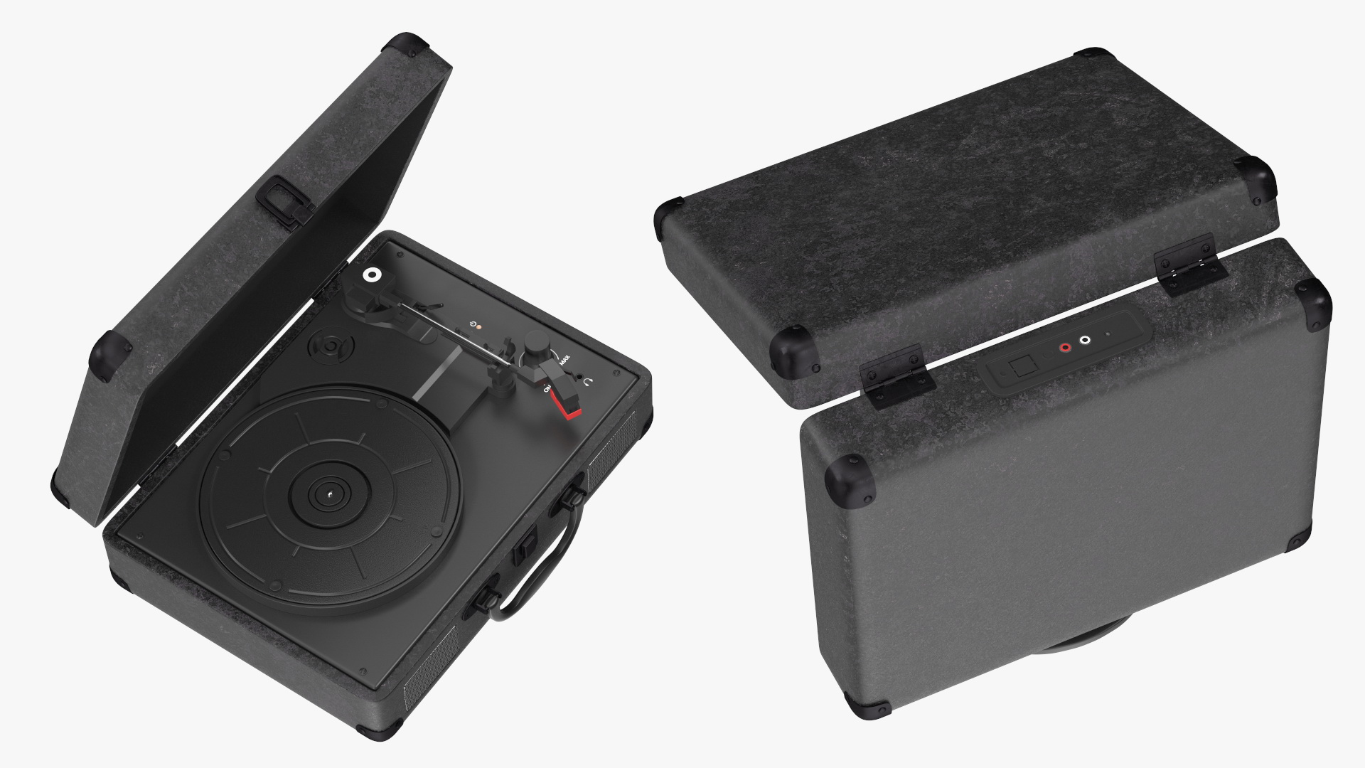 3D Vinyl Record Player Black Leather model