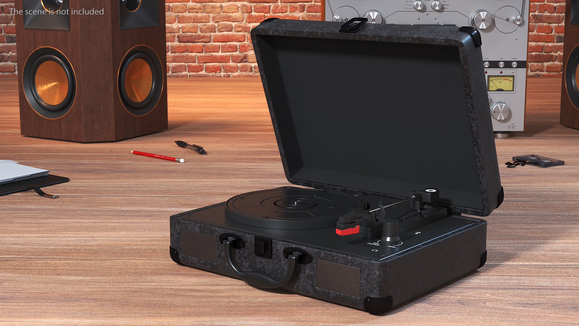 3D Vinyl Record Player Black Leather model