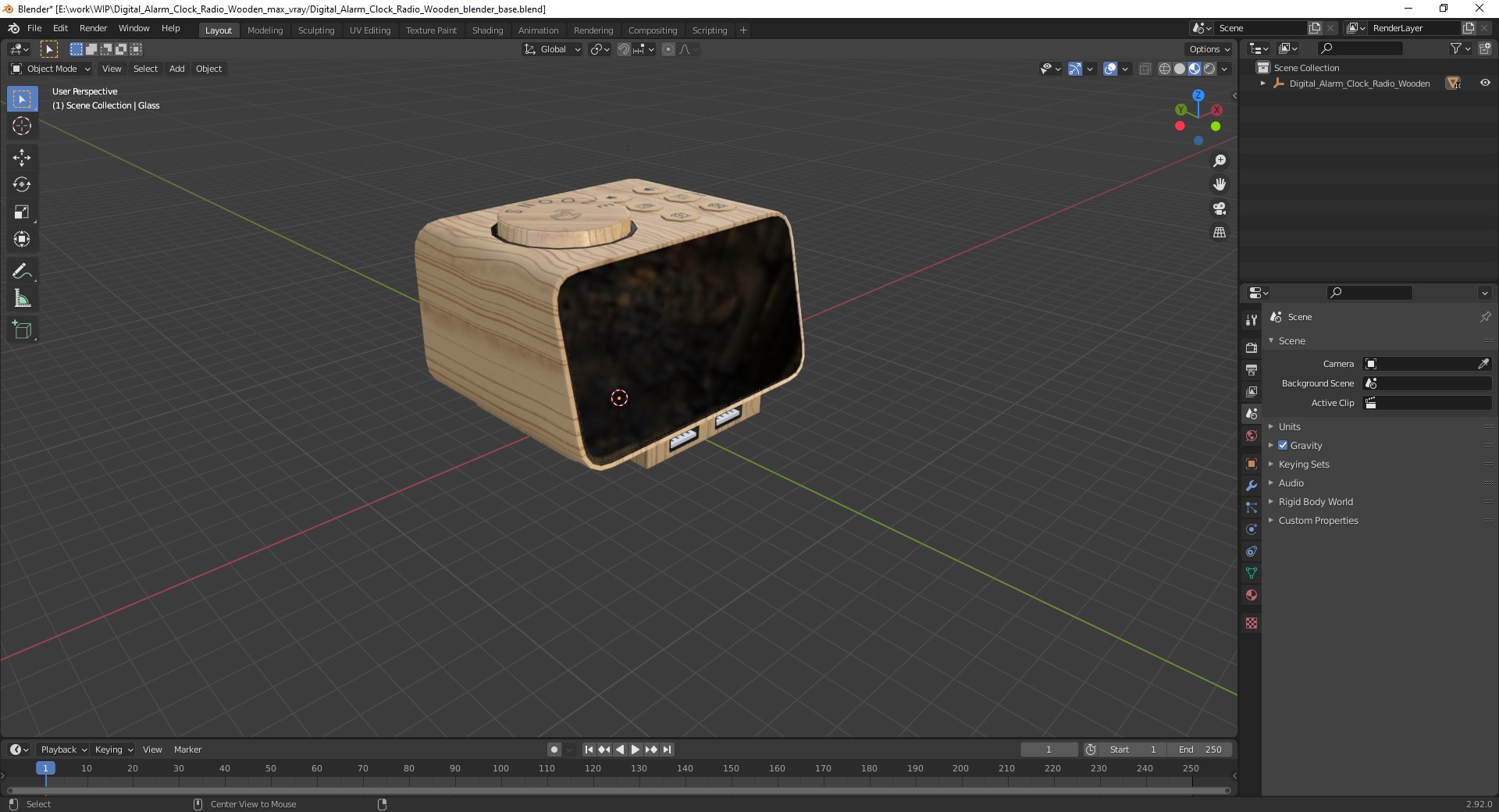 Digital Alarm Clock Radio Wooden 3D