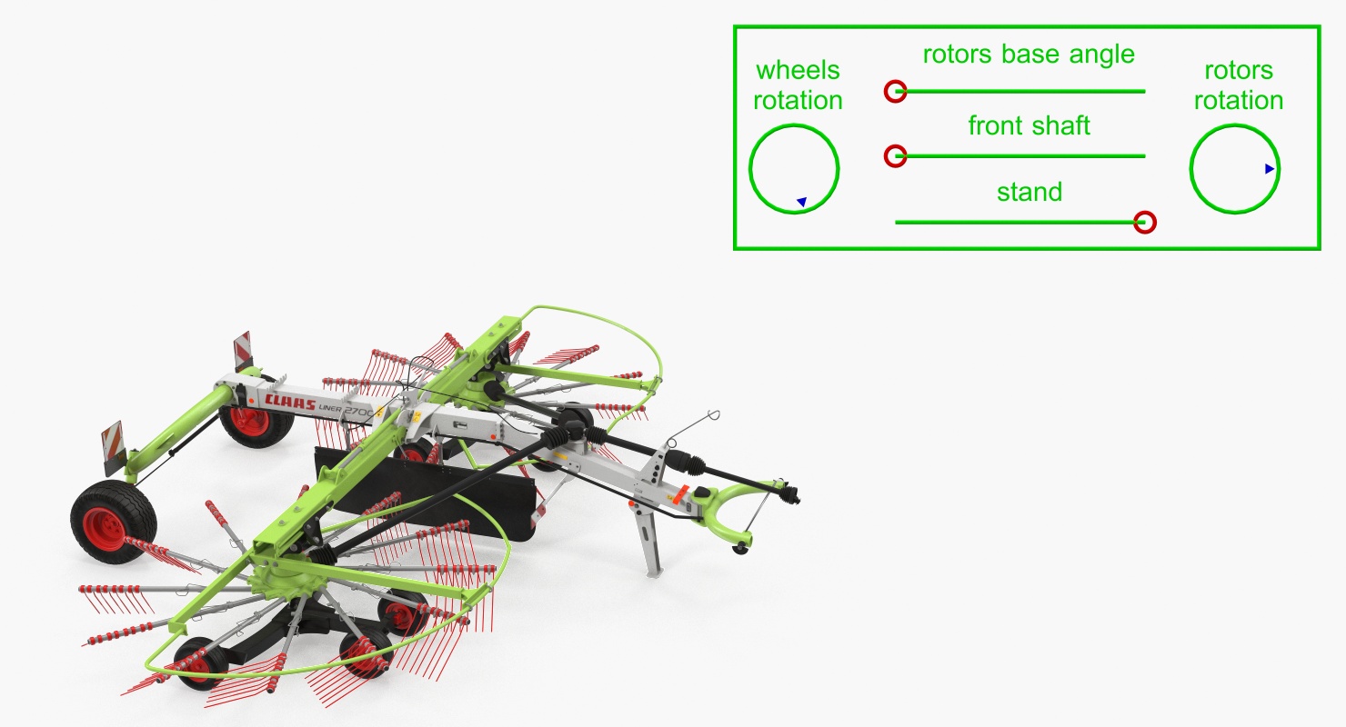 3D Twin Rotor Hay Rake Claas Liner 2700 Rigged model