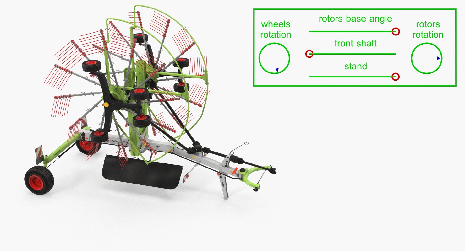 3D Twin Rotor Hay Rake Claas Liner 2700 Rigged model