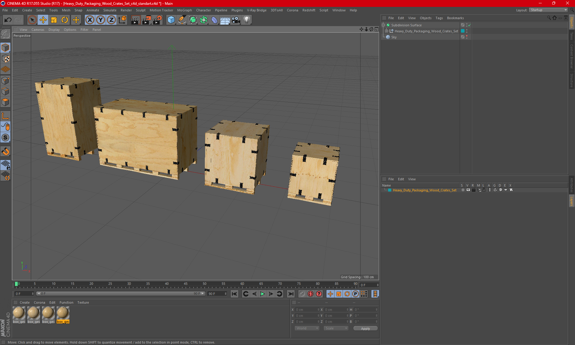 3D Heavy Duty Packaging Wood Crates Set