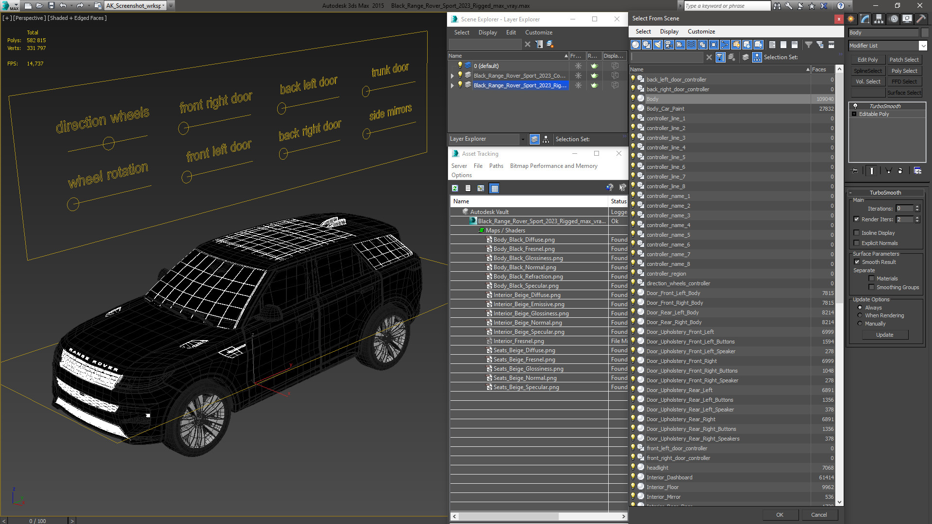 Black Range Rover Sport 2023 Rigged for Cinema 4D 3D model