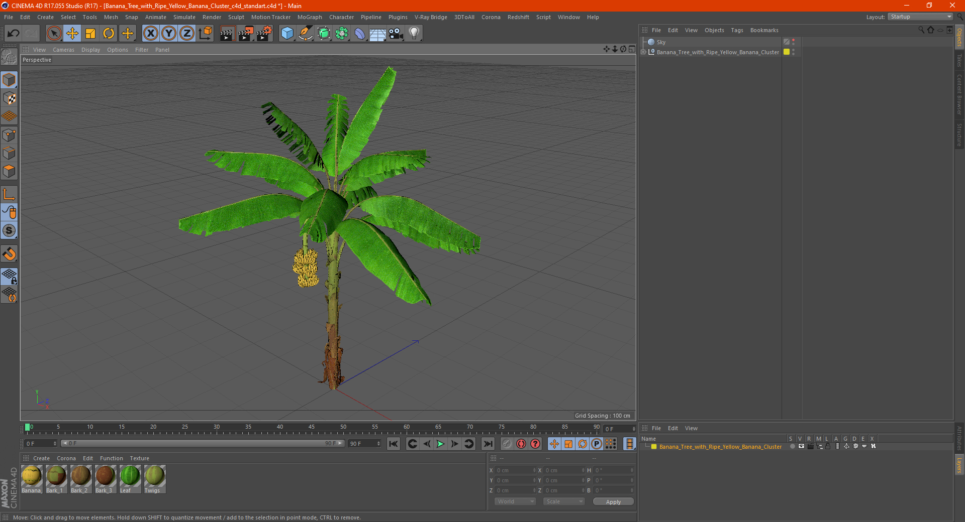 3D Banana Tree with Ripe Yellow Banana Cluster model
