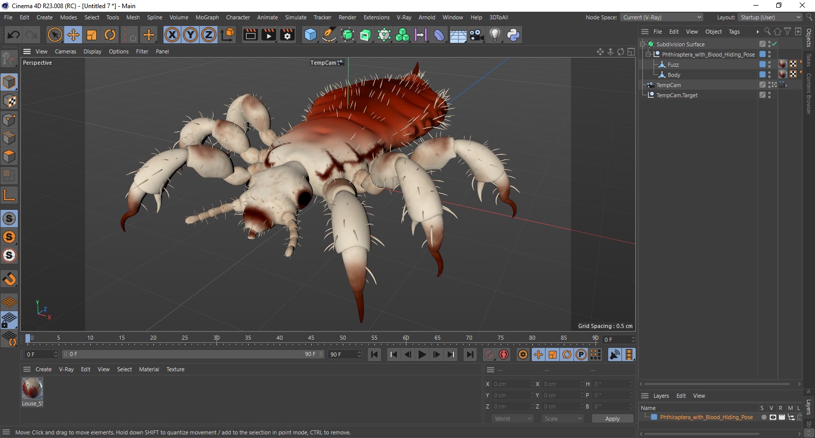 Phthiraptera with Blood Hiding Pose SSS 3D model