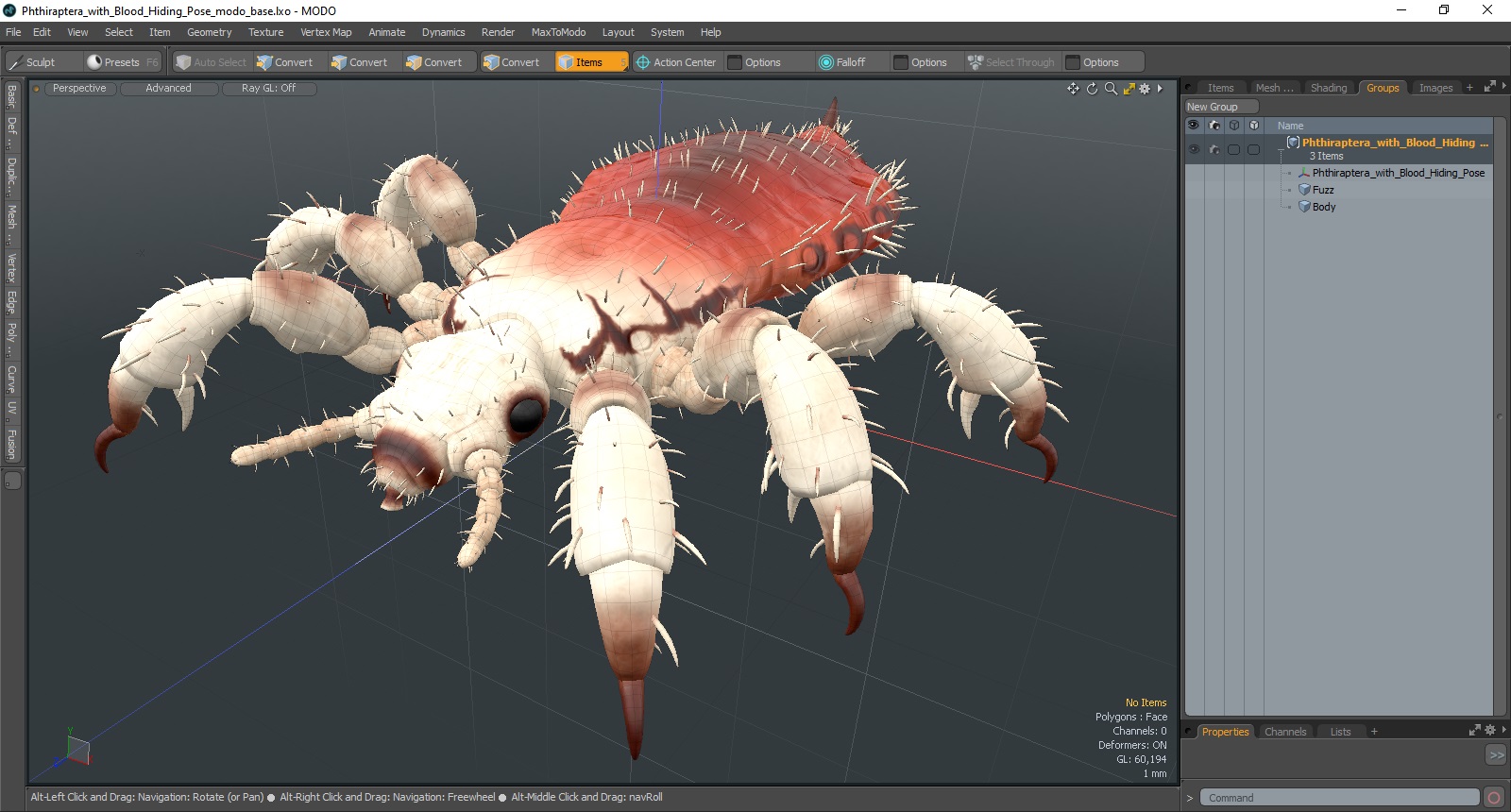 Phthiraptera with Blood Hiding Pose SSS 3D model