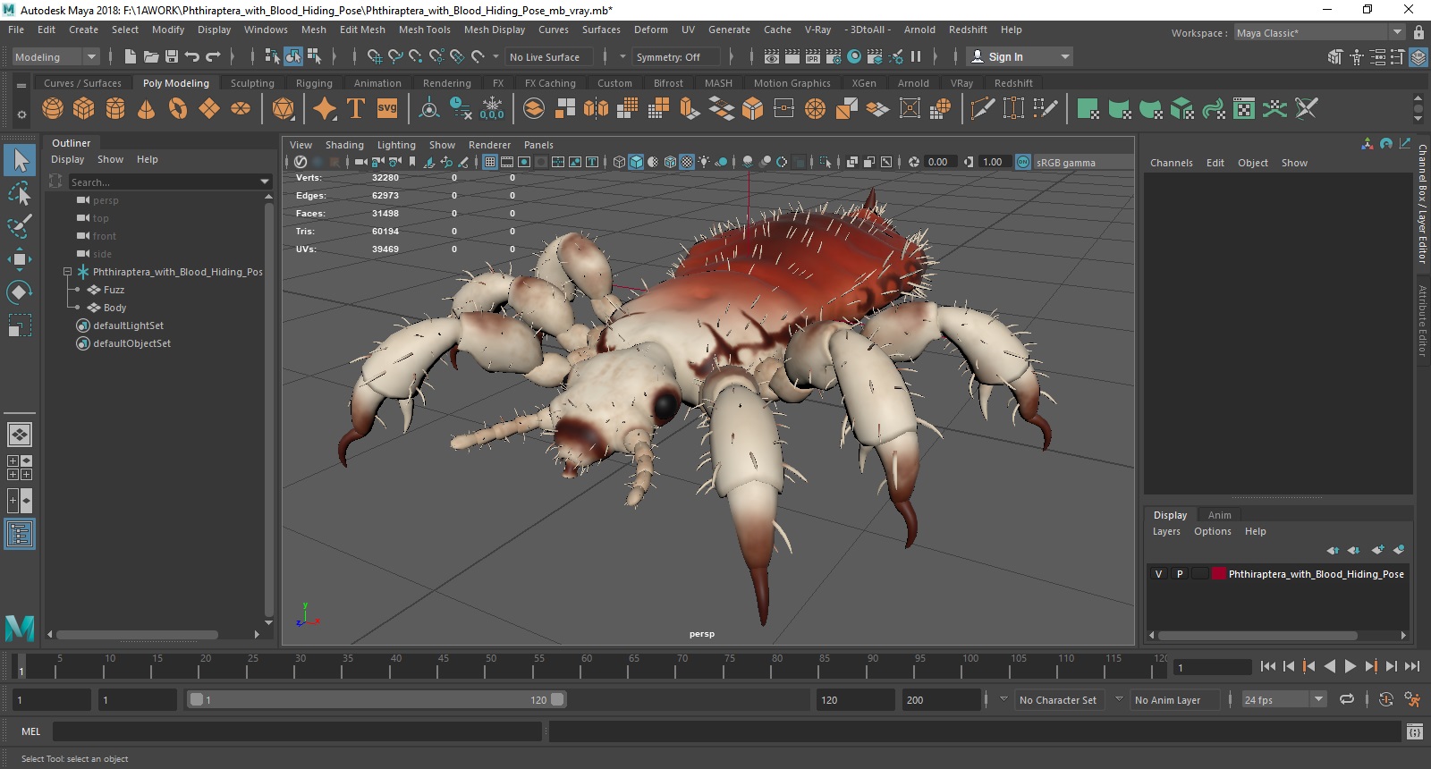 Phthiraptera with Blood Hiding Pose SSS 3D model