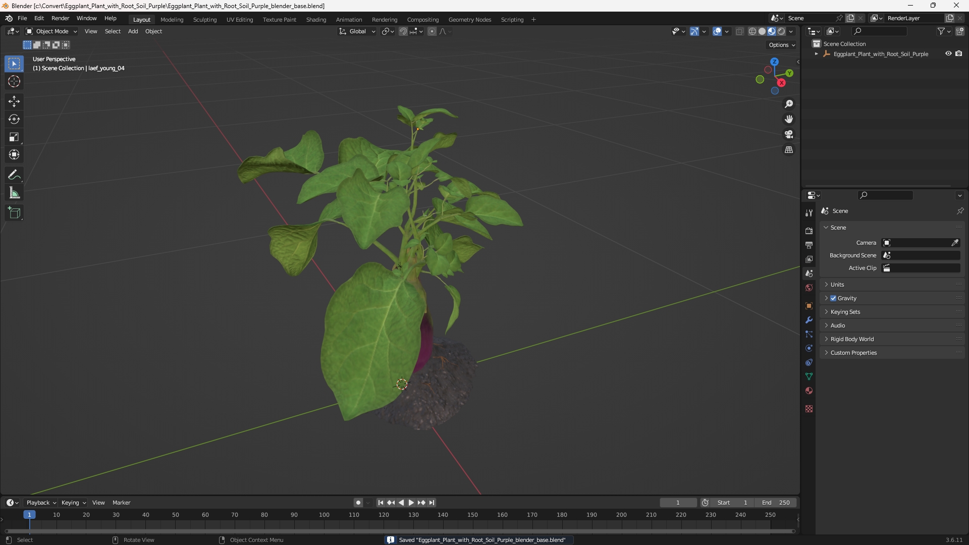 Eggplant Plant with Root Soil Purple, view 9
