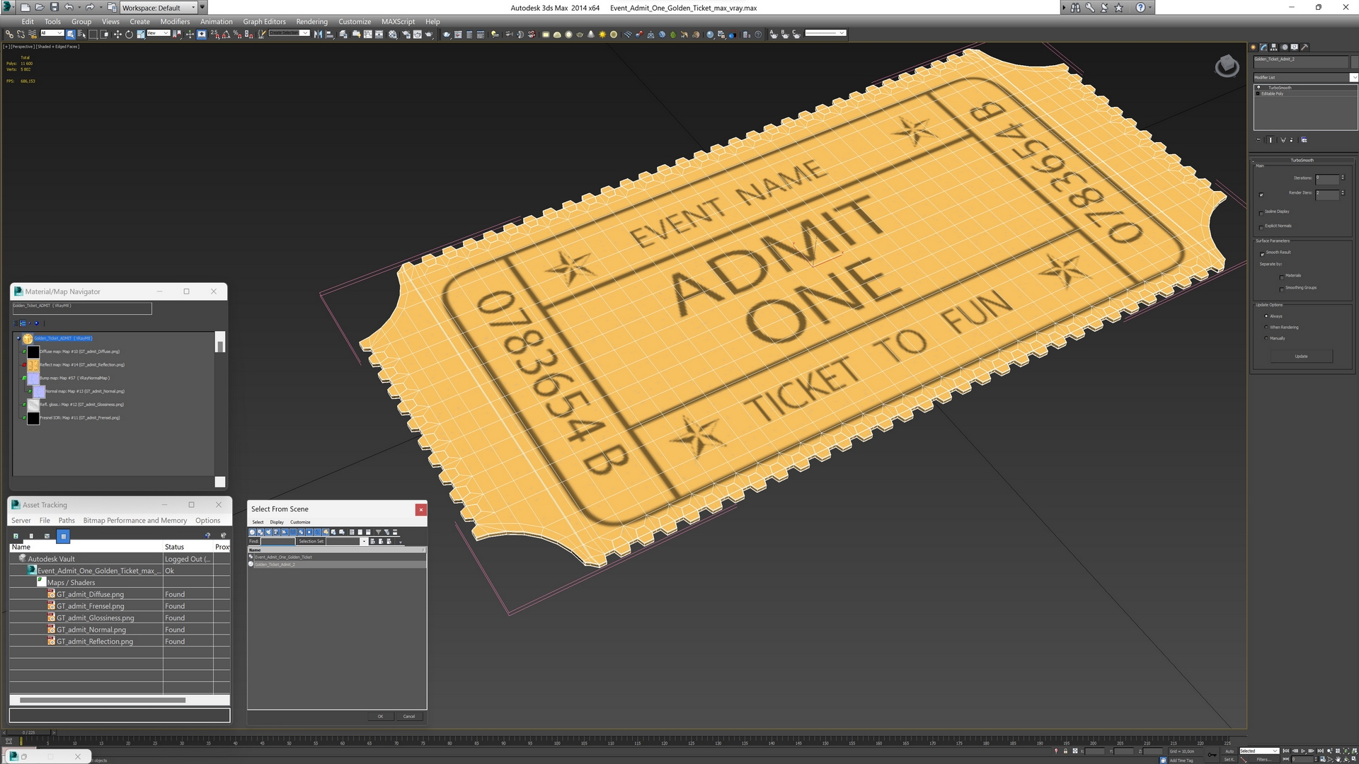 Event Admit One Golden Ticket 3D model