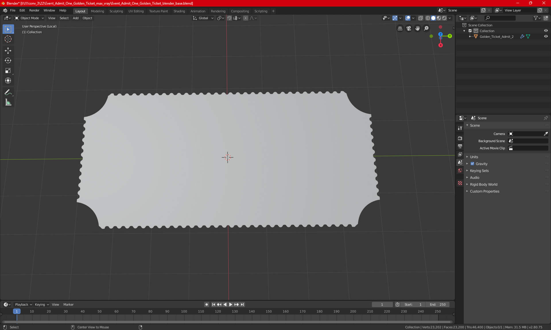 Event Admit One Golden Ticket 3D model