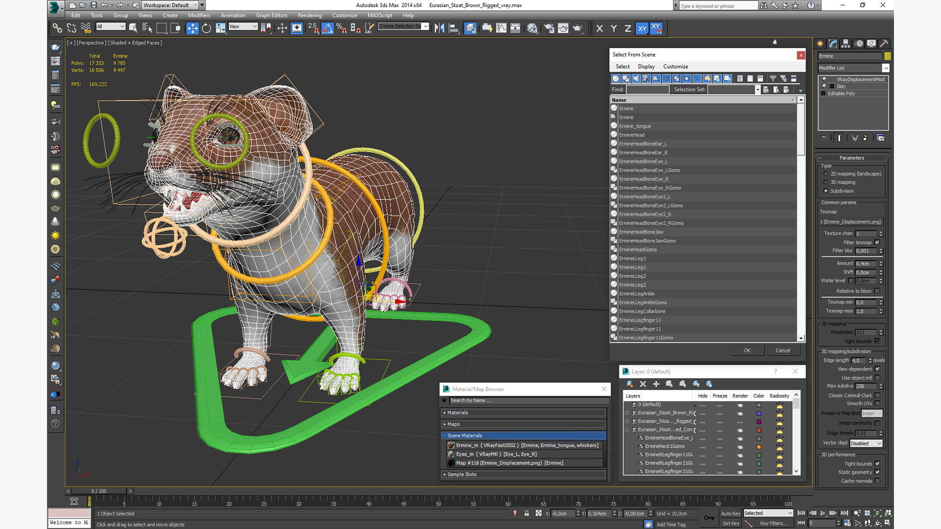 Eurasian Stoat Brown Rigged 3D