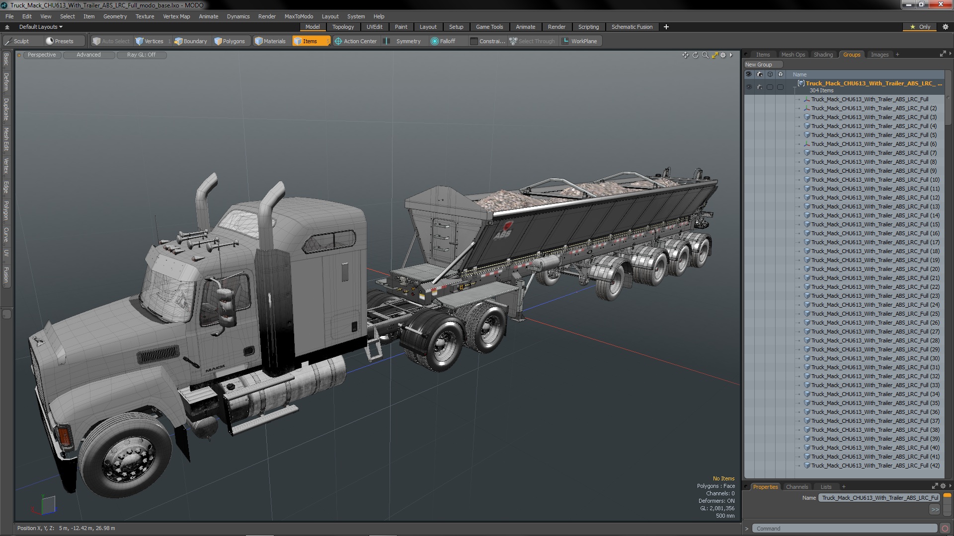 3D Truck Mack CHU613 With Trailer ABS LRC Full model