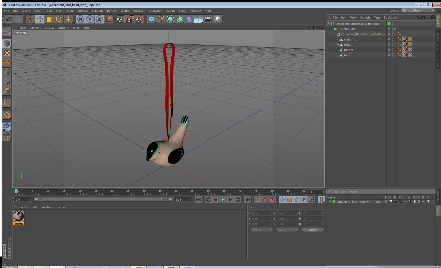 Ornament Bird Pearl with Rope 3D model