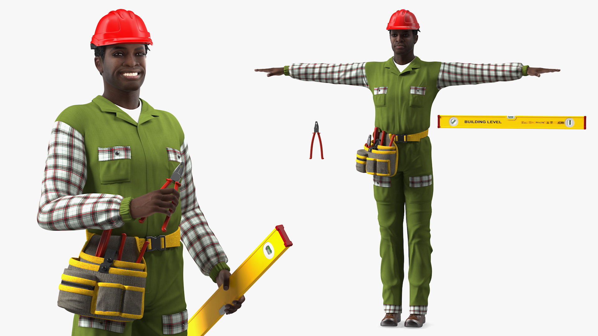 3D Dark Skinned Black Builder Rigged model