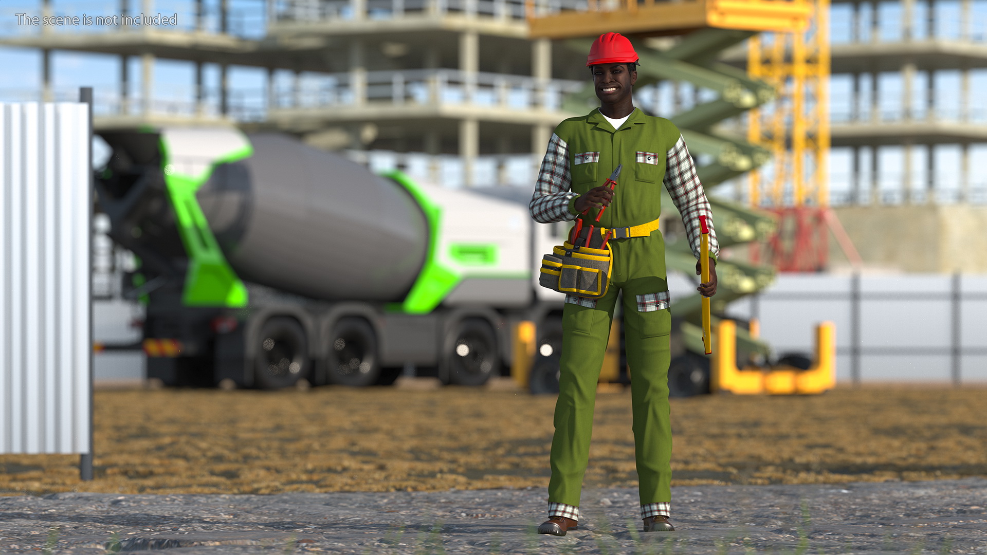 3D Dark Skinned Black Builder Rigged model