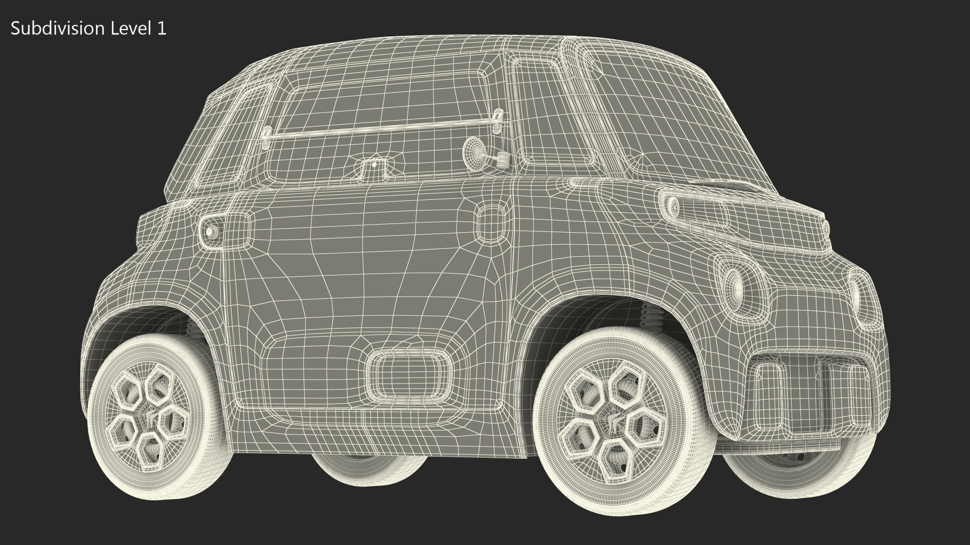 3D Little Electric Car Simple Interior Rigged for Cinema 4D